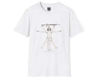 Camiseta del Hombre de Vitruvio de Da Vinci sosteniendo un AR-15 / Ilustración de anatomía de armas del Renacimiento / Camiseta gráfica Pro 2A Rifle / Camiseta de historia táctica