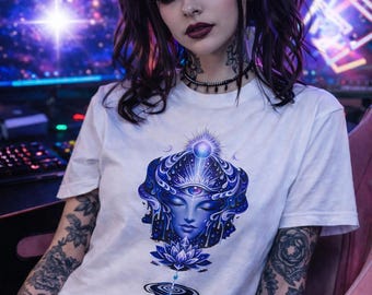Mystic Third Eye Goddess Blue Cosmic Portrait T-Shirt