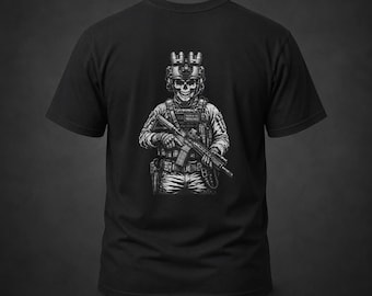 Camiseta con estampado de calavera NVG en la espalda / Remasterizada / Camiseta de operador táctico / Camiseta con gráfico de esqueleto militar / Camiseta con casco de visión nocturna