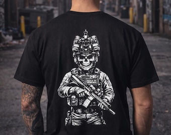 NVG Skull Goon | Back print Operator Illustration T-Shirt | Tactical Skull Soldier Graphic Tee