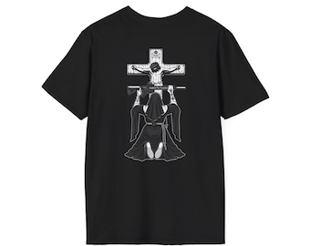 Faith Under Fire Back Print | Nun With Rifle | Crucifix T-Shirt | Jesus | Yeshua | Tactical Catholic Graphic Tee | Dark Religious Streetwear