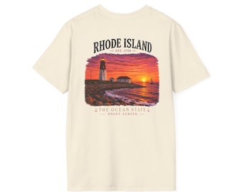 Rhode Island Vintage Point Judith Lighthouse Shirt | Ocean State Coastal Sunset Tee | New England Beach Graphic | Narragansett RI Gift