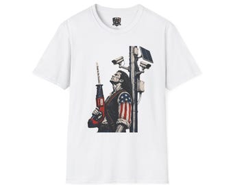 Estado de vigilancia / Camiseta gráfica Patriot Sawzall / Camiseta de la libertad roja, blanca y azul / Camiseta de protesta por la libertad / No me espíes / Deflock flock