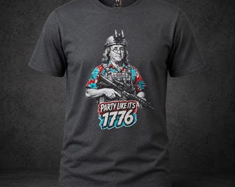 Camiseta "Party Like It's 1776" / Camiseta patriótica táctica divertida para vacaciones / Camisa hawaiana de los Padres Fundadores / Gráfico pop art con meme de la libertad para hombres