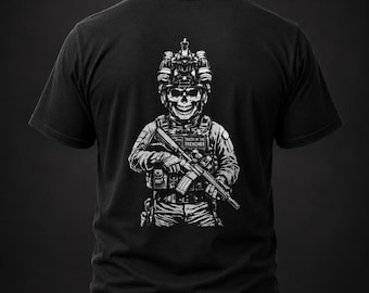 Camiseta con ilustración de operador con estampado en la espalda y calavera NVG Skull Goon / Camiseta gráfica de soldado táctico con calavera
