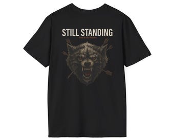 Still Standing Wolf Head T-Shirt | Vintage Grunge Arrows Back Print