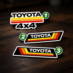 Toyota 4x4 Retro Stripe Sticker Set, Vintage Off Road Decal Bundle, Classic Toyota Car Magnet, Truck Window Vinyl, 4WD Style