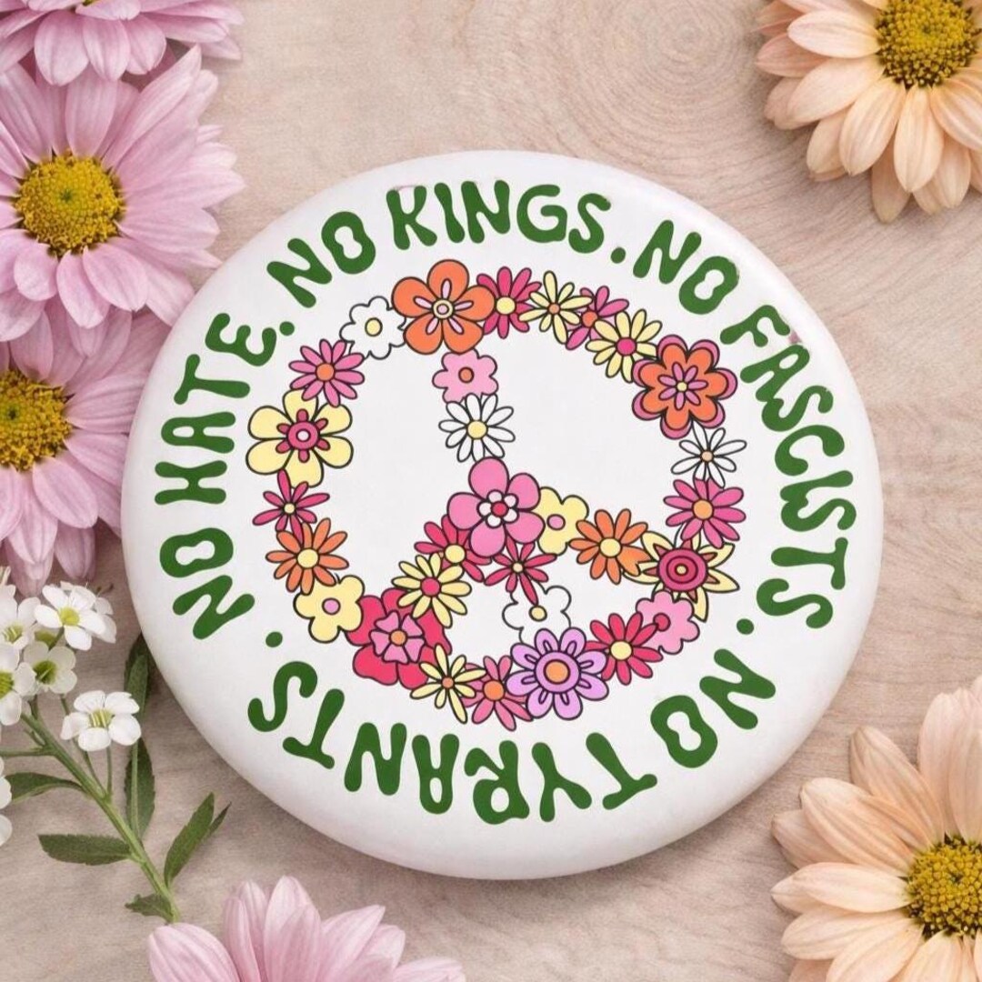 Floral Peace Sign Button, Feminist Protest, Retro Flower Power Badge - Etsy