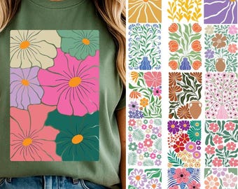 Pacchetto SVG PNG floreale retrò / Clipart di fiori boho alla moda / SVG floreale vintage / Disegni Flower Power anni '70 / Cricut e sublimazione / Digitale