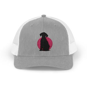 Silhouette Dog Patch Snapback Trucker Cap | Pink Circle Embroidery