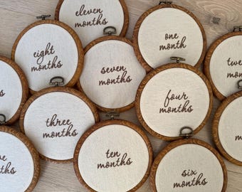Embroidered Baby Monthly Milestone Hoops | Newborn Photo Prop, Nursery Decor