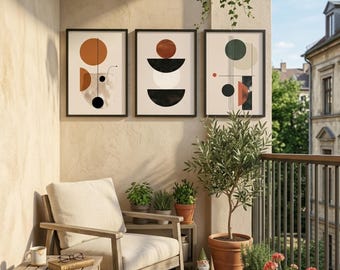 Geometric Wall Art Set, Sage Terracotta Abstract Prints (Digital Download)