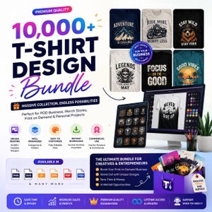 Mega T-Shirt Design Bundle 10000+ Files, SVG PNG AI, 100+ Categories, Instant Download