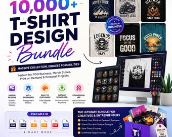 Mega T-Shirt Design Bundle 10000+ Files, SVG PNG AI, 100+ Categories, Instant Download