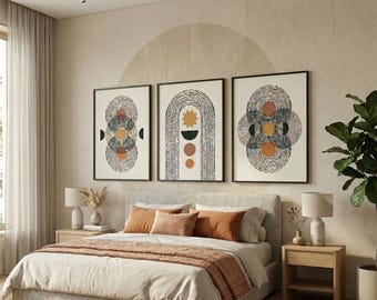 Boho Abstract Wall Art Set – Neutral Geometric Prints, Modern Bedroom Decor (Digital Download)