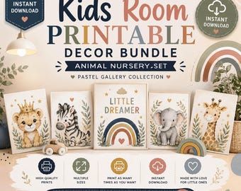 Animal Nursery Printable Decor Bundle | Pastel Gallery Wall Art (Digital Download)