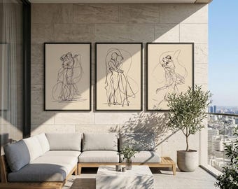 Romantic Couple Line Art Prints, Minimalist Dancing Lovers Sketch (Digital Download)