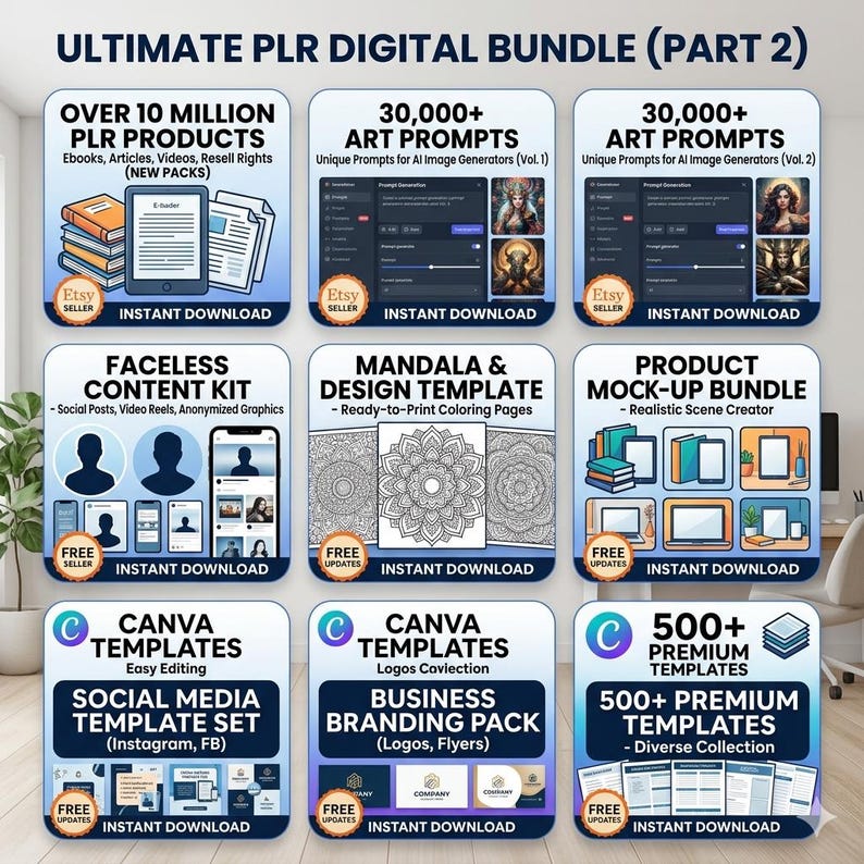 60+ Million PLR Products Bundle | Canva Templates, MidJourney Prompts & Faceless Content image 2