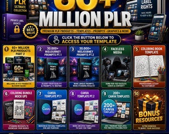 60+ Million PLR Products Bundle | Canva Templates, MidJourney Prompts & Faceless Content
