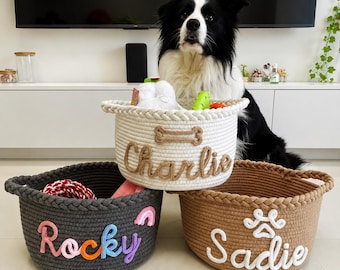 Personalized Cotton Rope Pet Toy Basket | Custom Dog Cat Name Storage