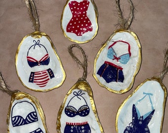 Set of 6 Oyster Shell Swimsuit Ornaments
