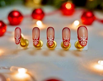 Gel de Noël rouge givré à presser sur les ongles
