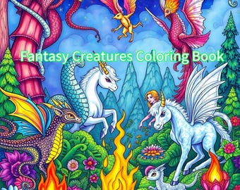 Fantasy Coloring Book | Dragons, Unicorns & Fairies (Printable PDF)