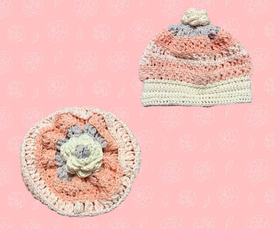 Dusty Rose Crochet Beret Boho Grannycore Cottagecore Pink Hat Dusty Rose Beret - Etsy main image 2