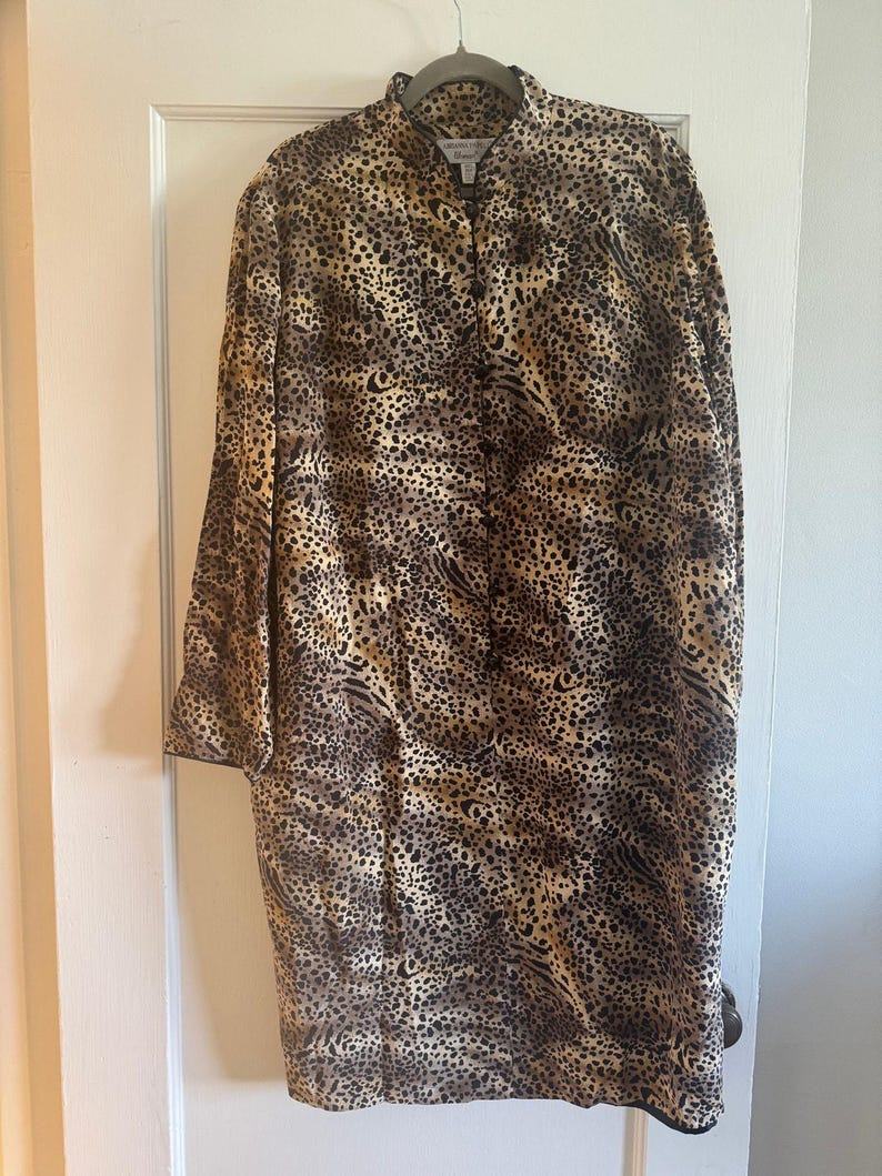 Vintage Adrianna Papell Silk Leopard Print Duster | Plus Size 20L Longline Tunic Jacket | Y2K Mob Wife Aesthetic Cheetah Silk Top image 1
