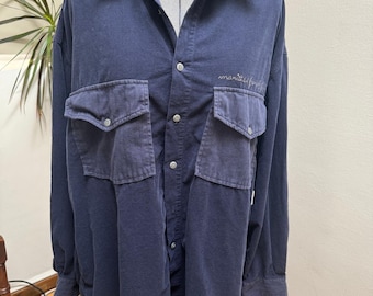 Vintage 90s Marithe Francois Girbaud Navy Corduroy Overshirt Jacket Size Medium, Retro Hip Hop Streetwear Utilitarian Shacket, Contrast Trim