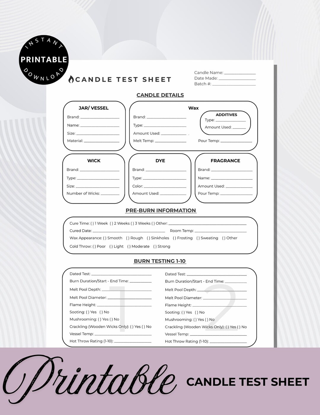 Candle Making Worksheet.pdf Printable Candle Testing Sheet | Wick Test Template | Minimalist Candle ...