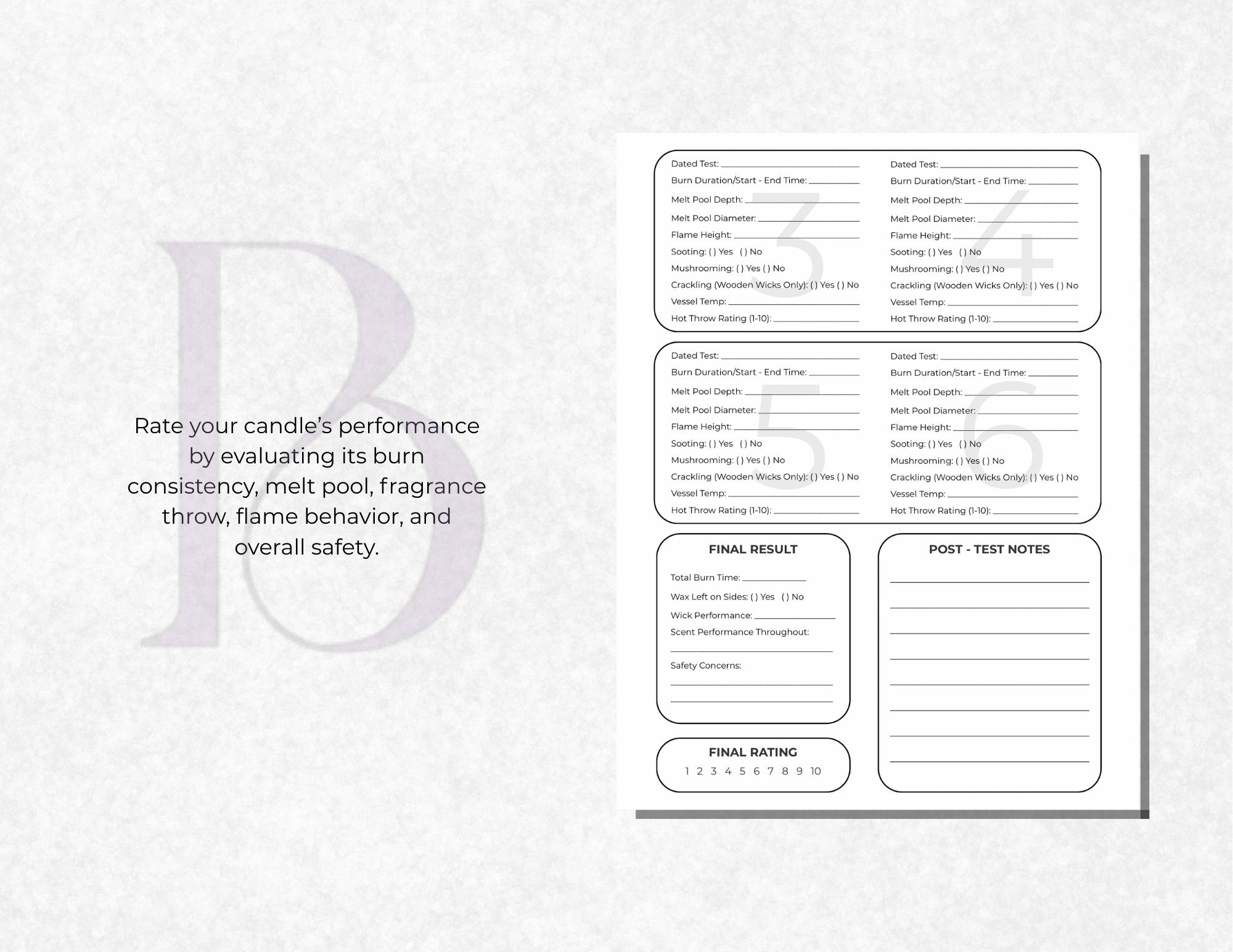 Printable Candle Testing Sheet | Wick Test Template | Minimalist Candle ...