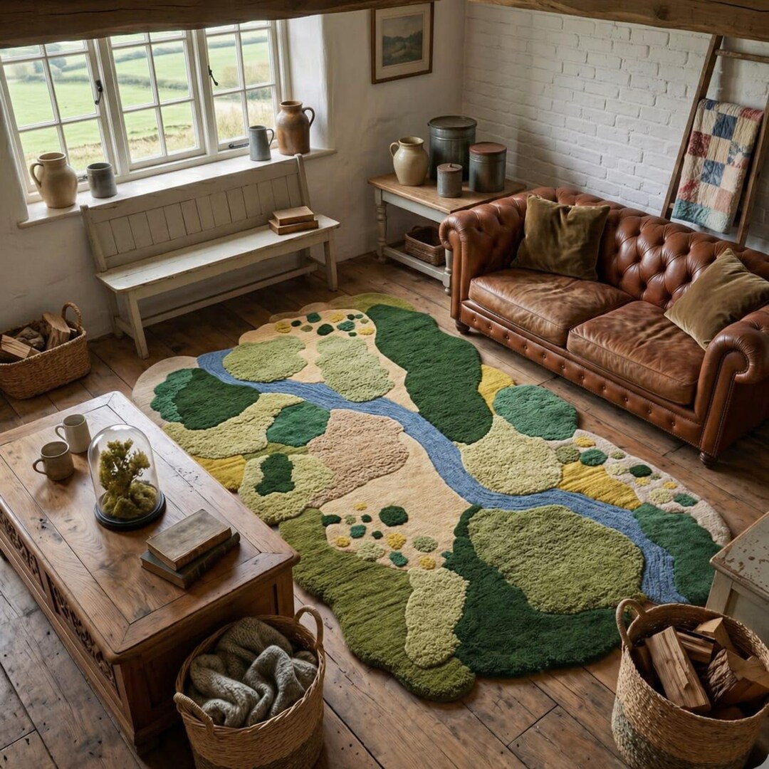 Hand Tufted Meadow Moss Rug 3D Landscape Tufted Area Rug Green Nature ...