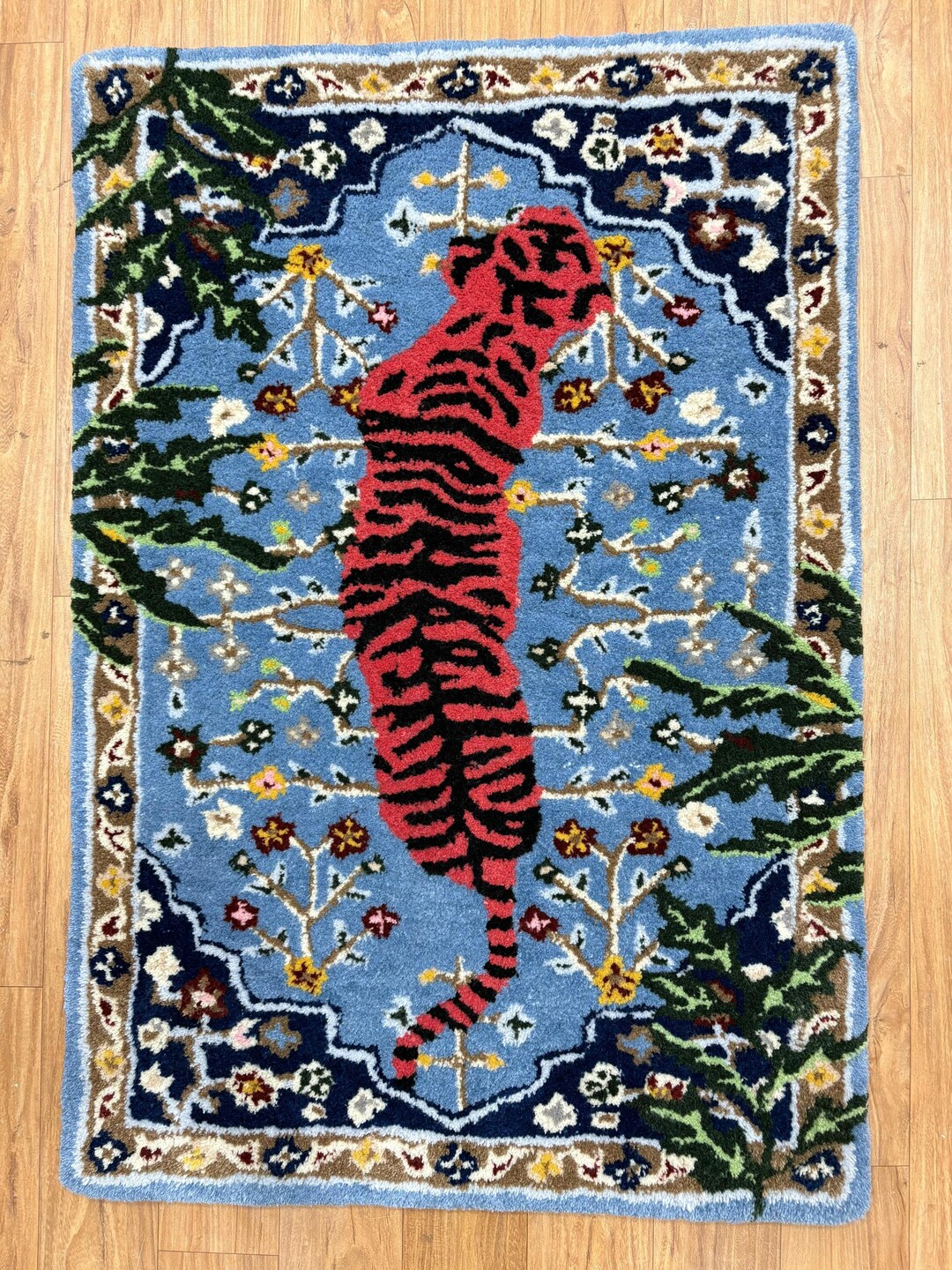 Red Animal Rug Modern Bengal Tiger Hand Tufted Rug Blue and Red Animal Print Area Rug ...