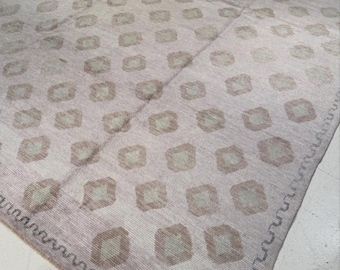 Hand Knotted Wool Rug, Neutral Beige Geometric Area Rug, Modern Oushak Style Carpet for Living Room Bedroom Office, All Sizes Available