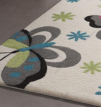 Hand Tufted Wool Rug Colorful Butterfly Area Rug Pink Blue Green Floral ...
