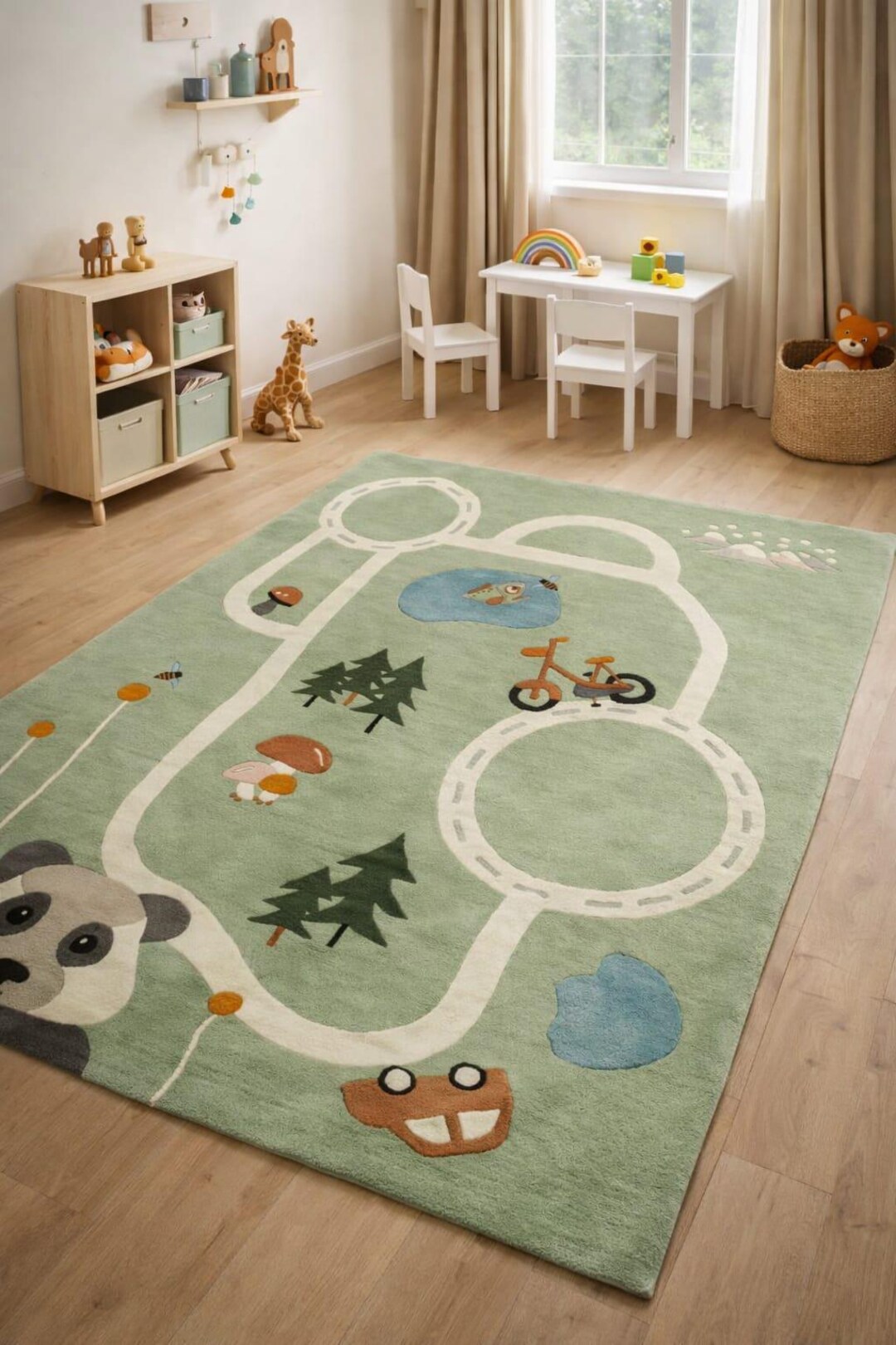Green Forest Road Hand Tufted Wool Rug Kids Play Mat Nursery Décor ...