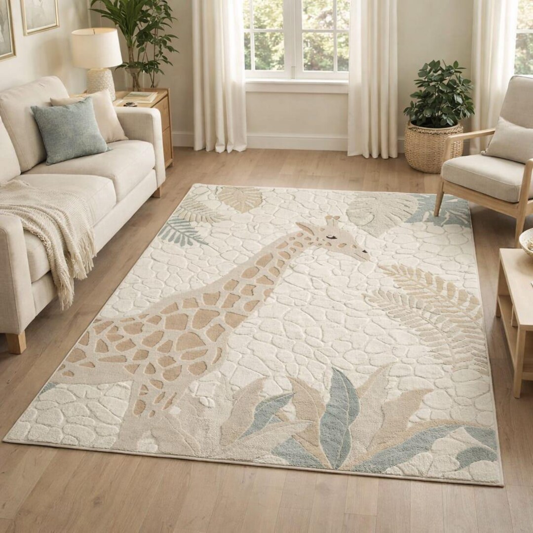Giraffe Texture Rug Modern Giraffe Hand Tufted Wool Rug Safari Nursery Décor Neutral Jungle ...