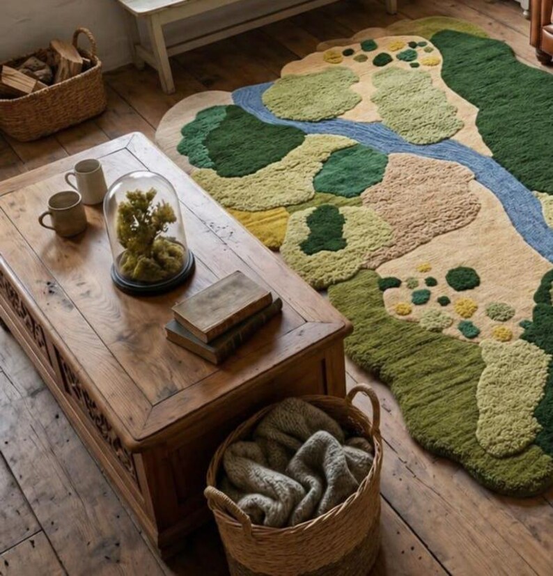Hand Tufted Meadow Moss Rug 3D Landscape Tufted Area Rug Green Nature ...