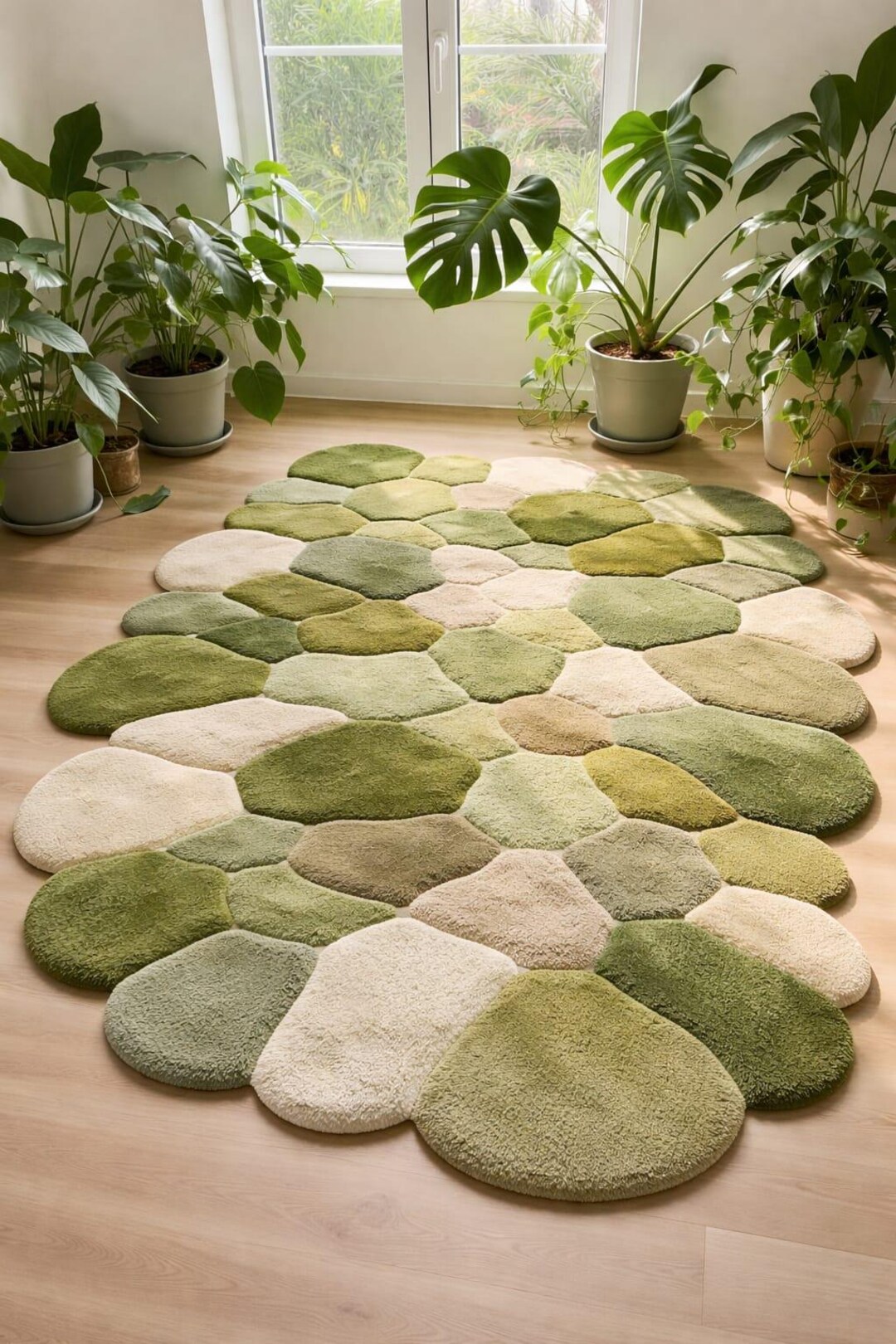 Hand Tufted Green Moss Rug Wool Irregular Pebble Rug Modern Aesthetic ...