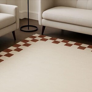 Cream Terracotta Checkerboard Hand Tufted Rug, Modern Border Check Area ...