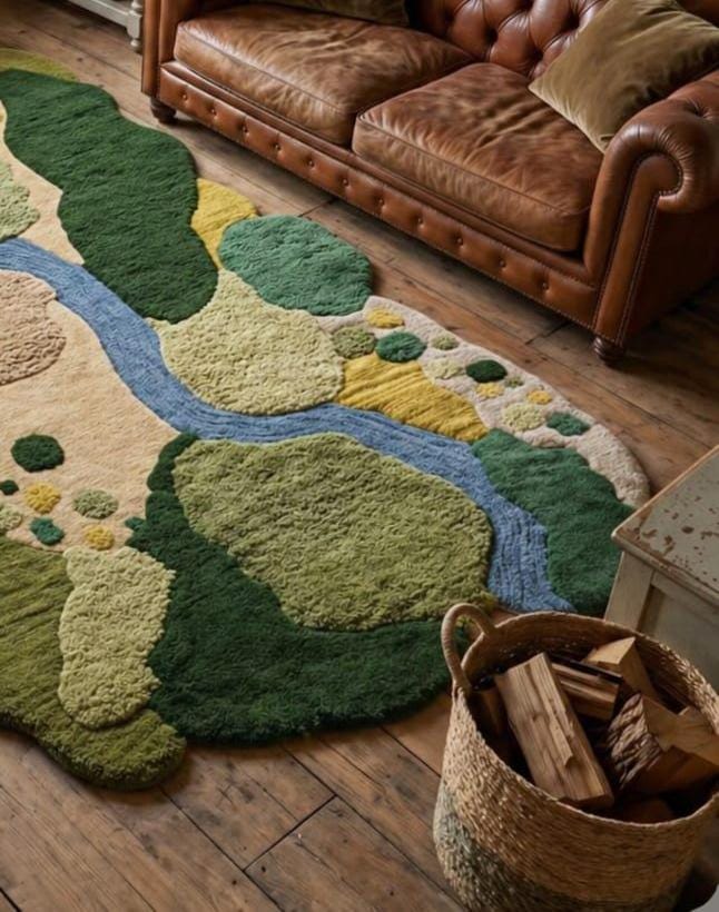 Hand Tufted Meadow Moss Rug 3D Landscape Tufted Area Rug Green Nature ...