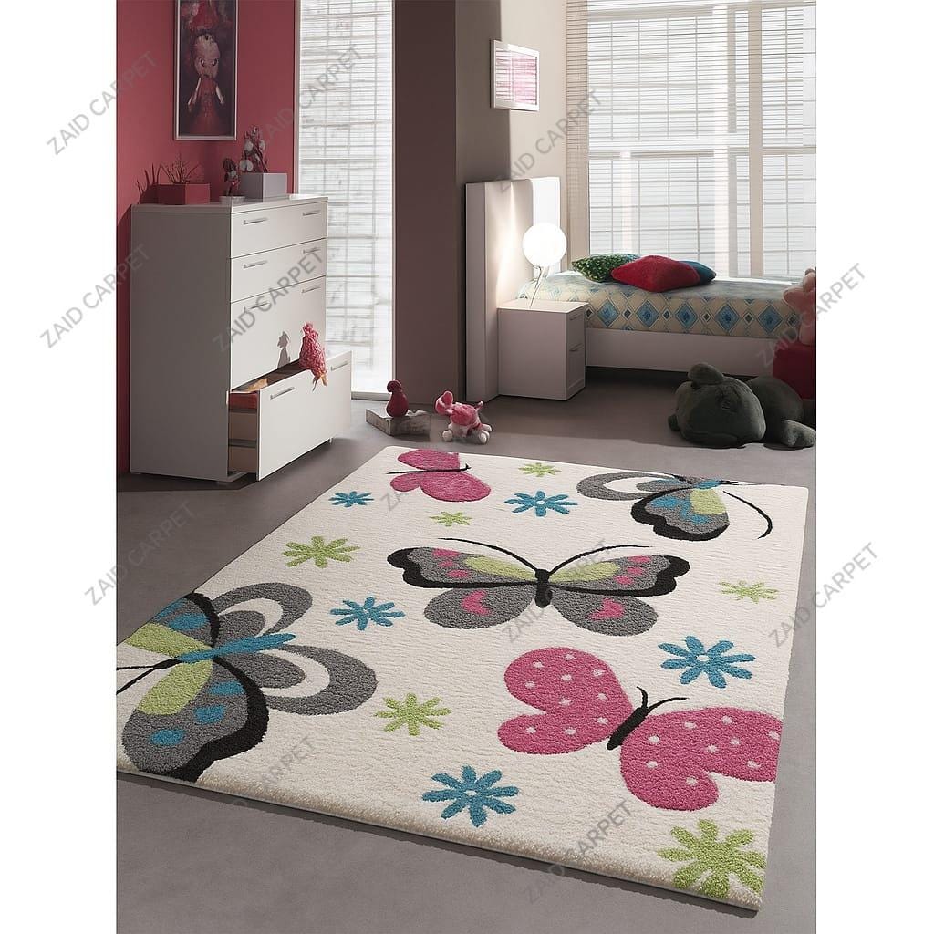 Pink Butterfly Rugs Hand Tufted Wool Rug Colorful Butterfly Area Rug Pink Blue Green Floral ...