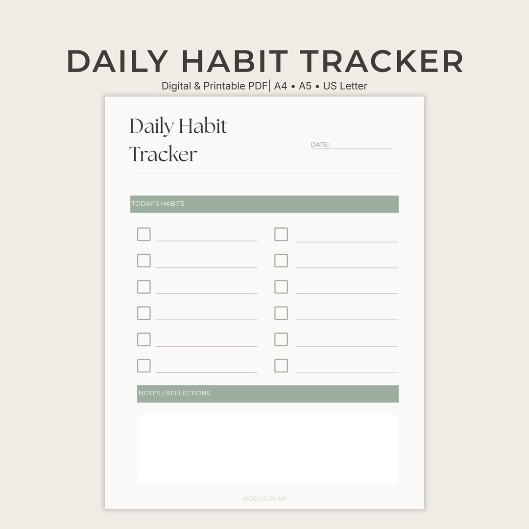 Daily Habit Tracker Printable | Minimalist Day Routine Log, Simple ...
