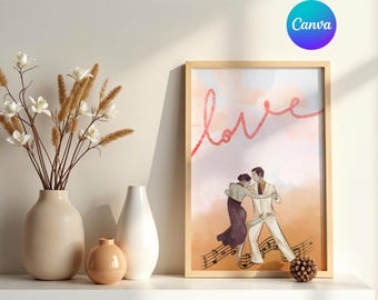 Digital Dancing Couple Home Decor Art | Minimalist Music Print | Vertical | Valentine Art | Romantic Art | Living Room Wall Design |22 Sizes