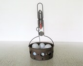 Rare 1912 Antique Boiled Egg Timer Basket Steel Carrier Display with 5 Glass Eggs Reeves Co.