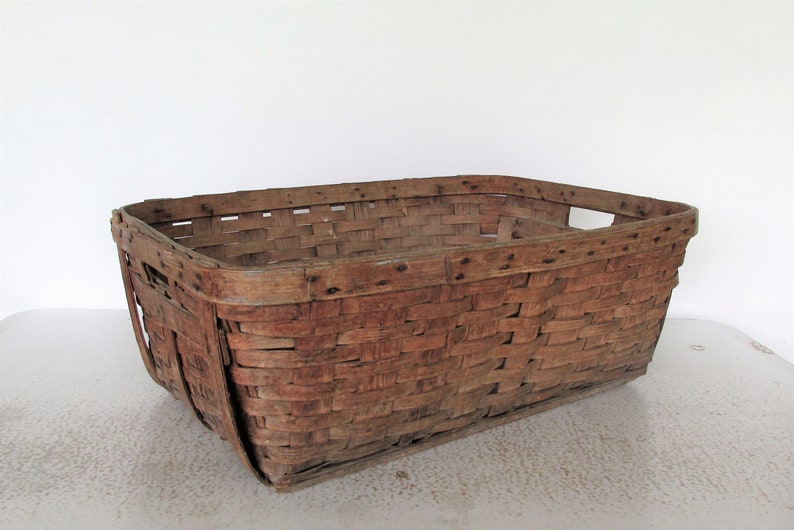 Large Antique Laundry Basket Oak Splint Woven Wood Slat Etsy