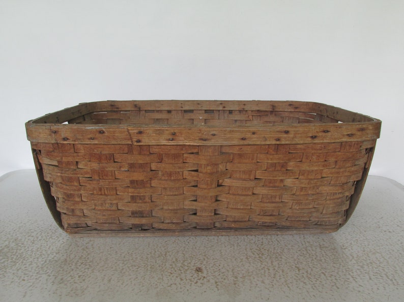 Large Antique Laundry Basket Oak Splint Woven Wood Slat Etsy