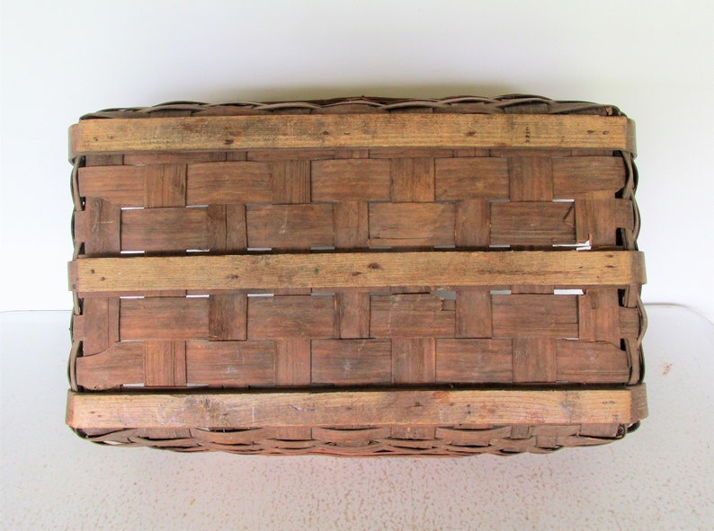Large Antique Laundry Basket Oak Splint Woven Wood Slat Etsy