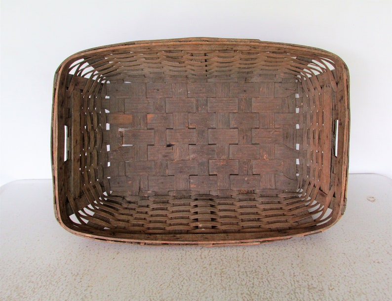 Large Antique Laundry Basket Oak Splint Woven Wood Slat Etsy